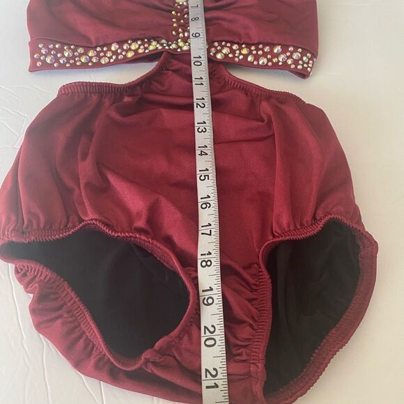 Kelle custom solo rhinestone 2 piece style leotard Dance Costume burgundy red MA - Picture 10 of 11